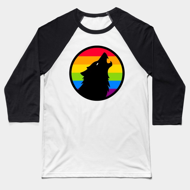 LGBTQ Pride Howling Wolf Anthro Furry Rainbow Logo Baseball T-Shirt by Blue Bull Bazaar